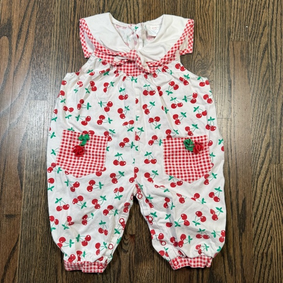 Vintage Other - Vintage baby/toddler cherry overalls size 12M